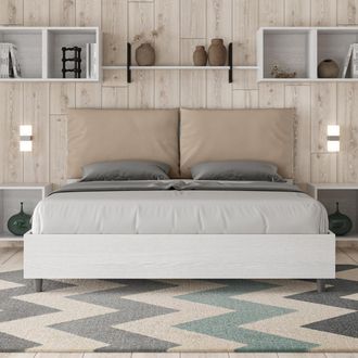 Itamoby Letto Matrimoniale Contenitore 160x190 Bianco Frassino Cuscini Similpelle Tortora Egos Antea