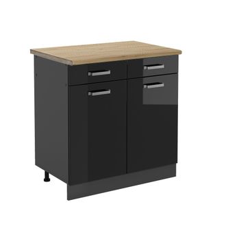 Vicco Mueble Bajo De Cocina R-line, Negro Brillo Intenso, 80 Cm, Et Roble