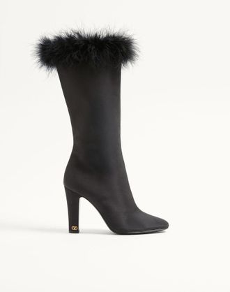 Valentino Garavani Hotty Shantung Fabric Boot With Feathers 100MM Wo