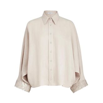 Brunello Cucinelli Dazzling Cascade Cuffs Shirt - female - Brunello Cucinelli - Shirts - Beige - 2XS - Blouses & Shirts