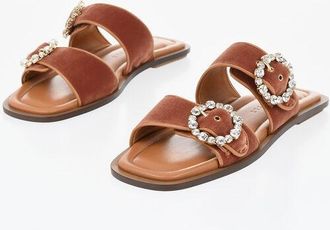 Amato Daniele Velour Sandals with Double Jewel Buckle size 41