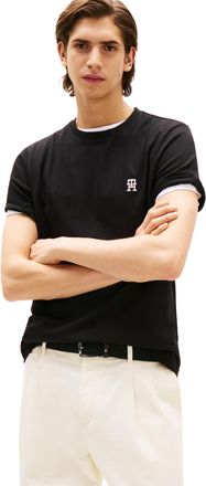 Tommy Hilfiger Mens Short Sleeve Cotton Graphic T-Shirts with Embroidered Monogram Logo, Black, Large