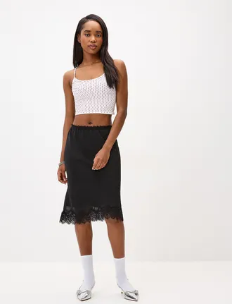 Twik Womens Polka-dotted chiffon midi skirt