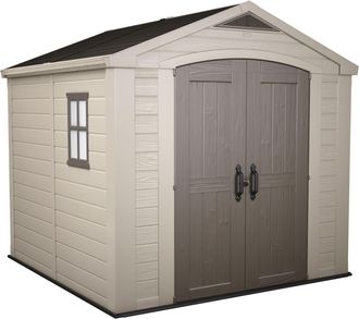 Keter Factor 8x8 - Caseta De Jard&iacute;n 256,50x243x255 Cm 2 Puertas Para Almacenamiento De Herramientas Acabado Efecto Madera En Resina Beige