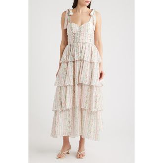 ZOE AND CLAIRE Print Tiered Maxi Dress in Pink Multi at Nordstrom, Size X-Large