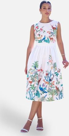Yumi Animal Print Cotton Midi Skater Dress in White at Nordstrom, Size 10