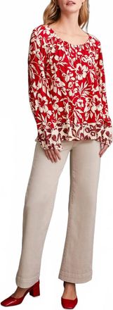 Tribal Long Sleeve Peasant Top With Buttons In Scarlet