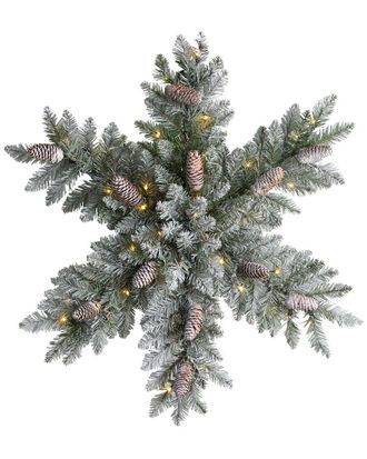 Nearly Natural 30In Pre-Lit Flocked Snowflake Artificial Dunhill Fir Wreath