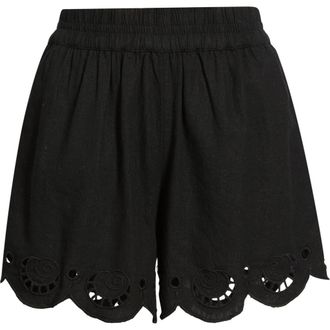 Treasure & Bond Cutwork Hem Linen Blend Pull-On Shorts in Black at Nordstrom, Size Xx-Small
