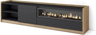 Skraut Home Skraut Home - Mueble Tv, Televisi&oacute;n, Muebles De Sal&oacute;n, Almacenaje, 207x50x37 Cm, Para Tv Hasta 80, Chimenea El&eacute;ctrica, Estilo Moderno, Negro Y Roble
