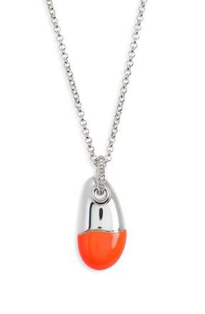 John Hardy Pebble Silver Diamond Pav&eacute; (0.04ct) Pendant on 2mm Rolo Chain Necklace with Neon Orange Enamel at Nordstrom Rack