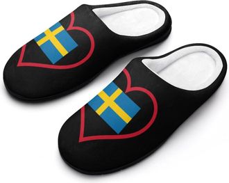 Generic I Love Sweden Red Heart Slippers Men Winter Warm Cotton Anti-Slip Indoor Slip-Ons House Shoes