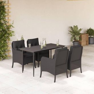 vidaXL Set De Muebles Jard&iacute;n 5 Pzas Con Cojines Rat&aacute;n Sint&eacute;tico Negro Vidaxl