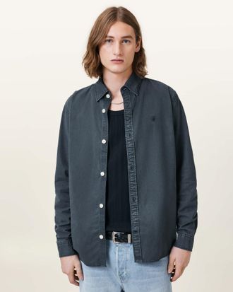 AllSaints Lyocell/Cotton Bodhi Long Sleeve Ramskull Overshirt, Size: XS