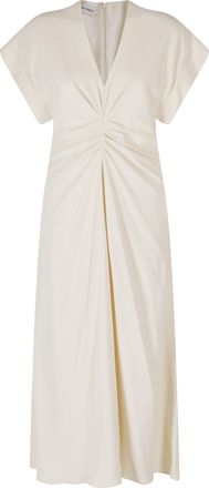 Alberta Ferretti Ivory Enver Satin Draped Viscose Midi Dress