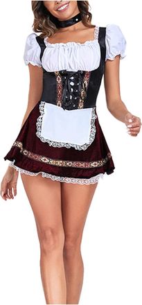 Generic Womens Bavarian Dirndl Dress Traditional Beer Festival German Bavarian Outfit Traditional Maid Costumes Knee Length Beer Girl Costume for Oktoberfest 