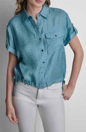DKNY Twinkle Crinkle Roll Tab Cuff Button-Up Shirt in Cameo Blue at Nordstrom, Size X-Small