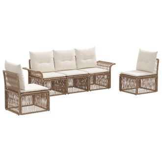 vidaXL Conjunto De Sof&aacute;s De Jard&iacute;n 5 Pcs Beige Rat&aacute;n Sint&eacute;tico Vidaxl