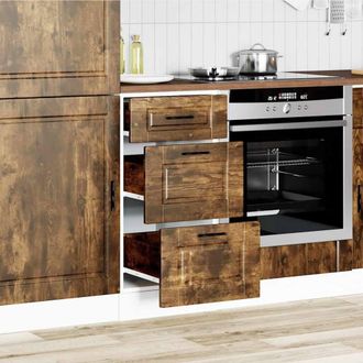 Berkfield Home Kitchen Base Cabinet Porto Smoked Oak Engineered Wood in Brown