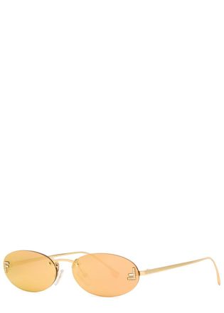 Fendi Narrow Oval-frame Sunglasses - Gold - One Size