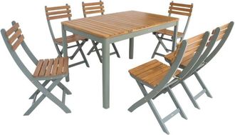 Sweeek 6-seater acacia garden table with rounded corners, Calena + Senora, Khaki Green, 120x80x75 cm