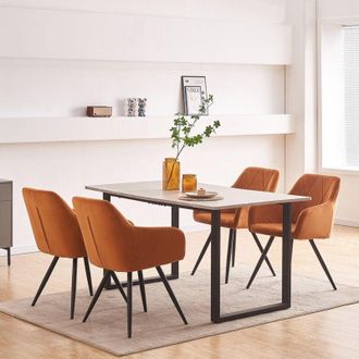 Ainpecca Ainpecca - Marble Top Wooden Dining Table and 4 Chairs Velvet Set Dining Room Rectangular Kitchen Furniture,ORANGE