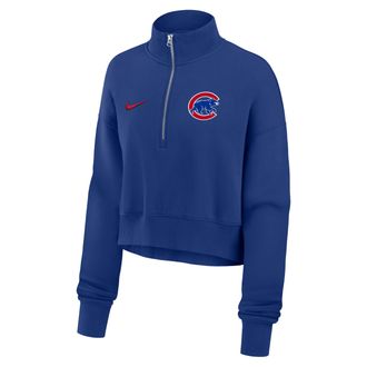 Nike Chicago Cubs Phoenix Nike Womens MLB Cropped 1/4-Zip Crew in Blue | 01N94EWEJ-LMW