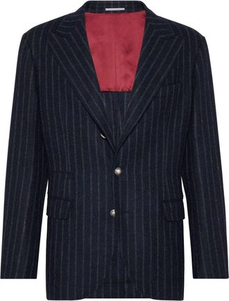 Brunello Cucinelli single-breasted striped blazer - men - Wool/Alpaca Wool/Polyester/Elastane - 48 - Blue
