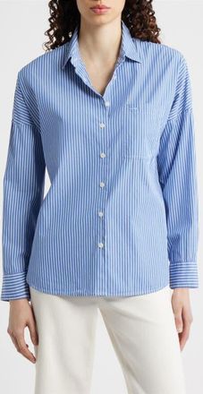 Alex Mill Jo Stripe Cotton Poplin Button-Up Shirt in Blue /White Stripe at Nordstrom, Size X-Small