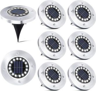 OEM 16 Luci Solari A Led Per Esterni - 8 Faretti Solari Impermeabili Da Giardino Per Vialetti, Sentieri, Terrazze, Cortili, Installazione Sotterranea, Pra