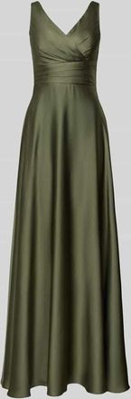 Troyden Collection Abendkleid aus Satin mit V-Ausschnitt in Oliv, Gr&ouml;&szlig;e 38