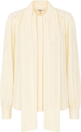 Chlo&eacute; Blouse met strik en kanten details - Dames - Overhemden - Wit - S - Polyester - Overhemden