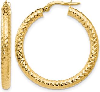 Diamond2Deal 14K Yellow Gold Polished and Textured Hoop Earrings 30mm