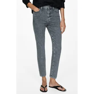 Mango Claudia Waxed Crop Slim Fit Jeans in Open Grey at Nordstrom, Size 0