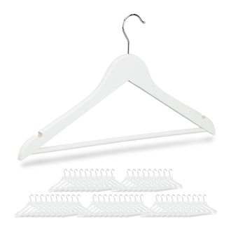 Relaxdays 50 X Perchas Ropa Madera, Ranuras, Barra Pantal&oacute;n, Gancho Giratorio 360&deg;, Colgadores Madera, 44,5 Cm De Ancho, Blanco