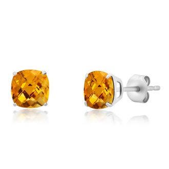MAX + STONE 14k White Gold 6MM Cushion Cut Gemstone Stud Earrings
