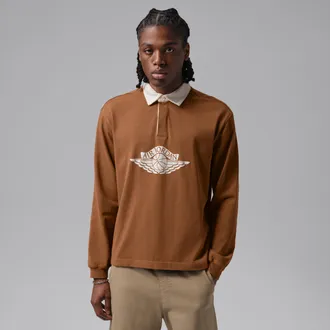 Nike Jordan Mens Jordan Flight Essentials Rugby Top in Brown | IM9148-281