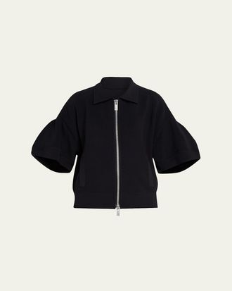 sacai Short-Sleeve English Rib Knit Zip Jacket