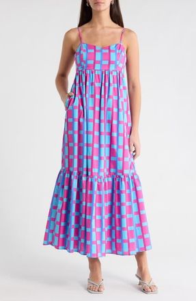 Sugarlips Marvy Check Maxi Sundress in Fuchsia-Blue-Multi at Nordstrom, Size X-Large