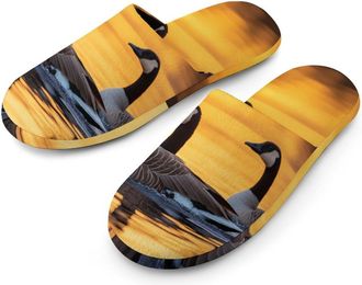 Generic Geese Swimming Sunset Mens Cozy House Slippers Winter Warm Shoes with Anti-Slip Sole for Travel Indoor Outdoor