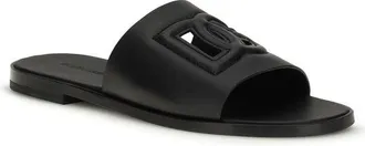 Dolce & Gabbana Embossed Logo Calf Leather Sandals - Black
