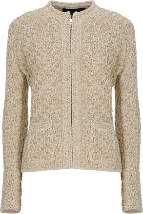 Fabiana Filippi Beige Sequin Zip Cotton Cardigan
