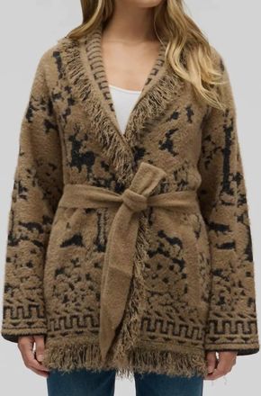 NVLT Wrap Long Sleeve Cardigan In Eyelash Fringe