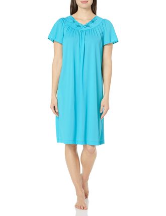 Shadowline Womens Petals 40 Inch Short Flutter Sleeve Waltz Gown - blue - Medium