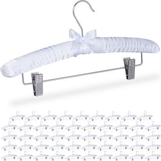 Relaxdays Pack 50 Perchas Forradas Raso, Vintage, Pinzas Ajustables, Gancho Giratorio, 19,5x38x3,5 Cm, Blanco