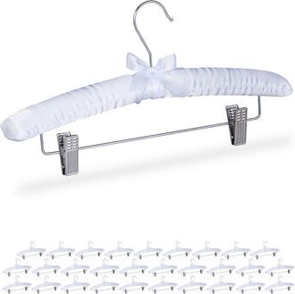 Relaxdays Pack 30 Perchas Forradas Raso, Vintage, Pinzas Ajustables, Gancho Giratorio, 19,5x38x3,5 Cm, Blanco
