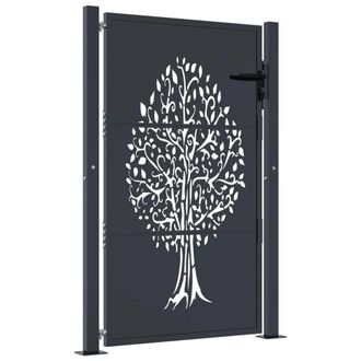 Berkfield Home Garden Gate Anthracite 105x155 cm Steel Tree Design in Charcoal