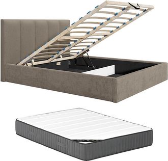 Vente-Unique Canap&eacute; abatible 160 x 200 cm con cabecero con costuras verticales - Tela - Topo - Con colch&oacute;n - KILACLO