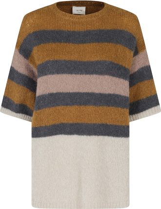 Alysi Brown/Blue Striped Mohair-Blend Short Sleeve Sweater