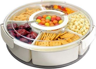 OEM Bol Para Frutas Y Verduras, Bol Redondo Para Aperitivos, Bol Dividido Con Tapa Y Asa, Fiestas, Viajes Y Picnics, 6 Compartimentos
